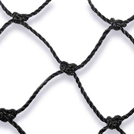 Black bat net, 3/8 inch mesh opening, knotted structure, high density polyethylene.